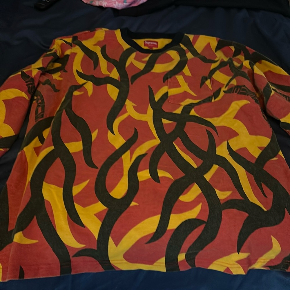 Supreme Red Yellow Black Flame Long Sleeve Tee
